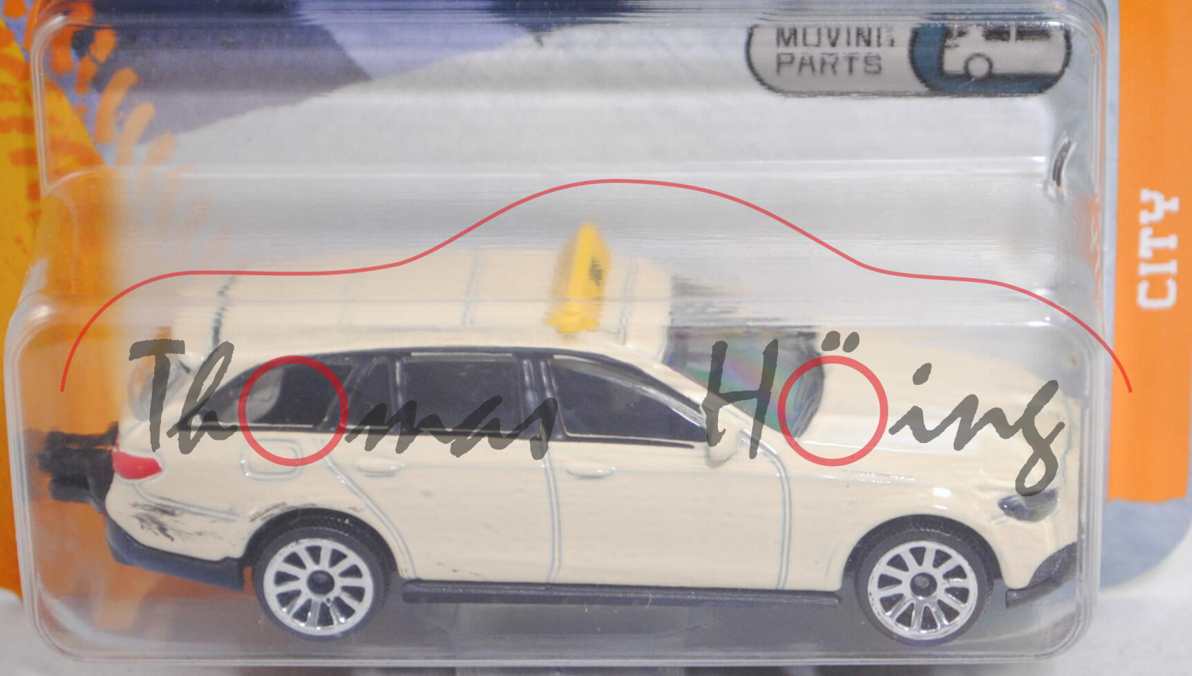 Mercedes-Benz E 450 4Matic T-Modell AVANTGARDE All-Terrain (Baureihe X 213, Modell 2020-2023) Taxi (Nr. 232I), hellelfenbein, majorette, 1:62, Blister (CITY CARS)