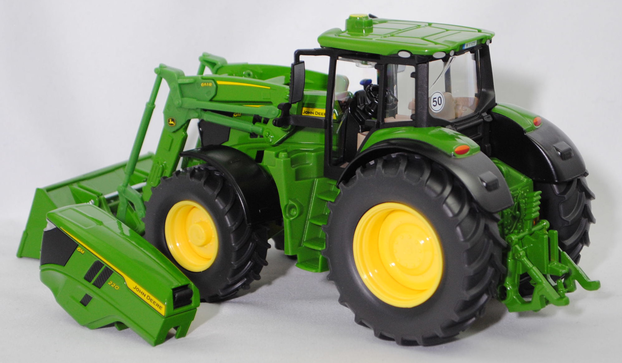 00000 John Deere 6M 220 (4. Generation, Baureihe 6M, Typ 6M, Modell 2024-) mit abnehmbarem Frontlader John Deere 683R, smaragdgrün, SIKU FARMER 1:32, L17mpK