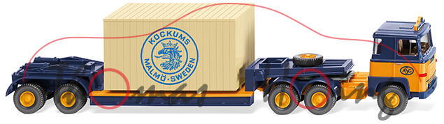 Scania LBS 111 6x2 (Serie 1, Mod. 74-80, Bauj. 1974) Tiefladesattelzug, blau/gelb, ASG, Wiking, 1:87