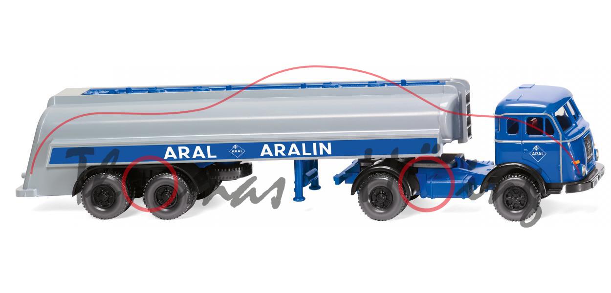 Henschel HS 165 TS (Mod. 55-61) Tanksattelzug, verkehrsblau, innen ARAL BV-Logo, Wiking, 1:87, mb