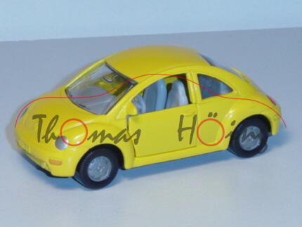 VW New Beetle 2.0 (Typ 9C), Modell 1998-2001, verkehrsgelb, mit AHK, Modell geschraubt