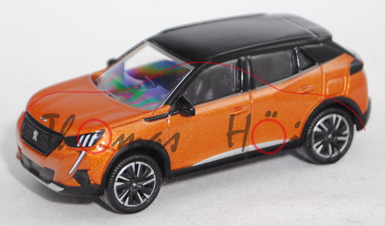 Peugeot 2008 II (2. Gen., Modell 2019-), metallic orange fusion, Dach onyx schwarz, 1:64, Norev, mb