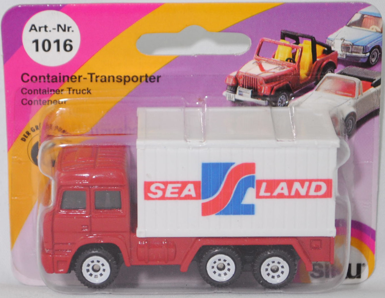 00001 Iveco TurboStar 240-36 6x2 (Modell 1987-1990) Container-Transporter, rot, Bpr. 0815 / 1016, C1 weiß, 1:86, Container reinweiß, SEA LAND in ultramarinblau/rot, 1:121, SIKU SUPER, P23
