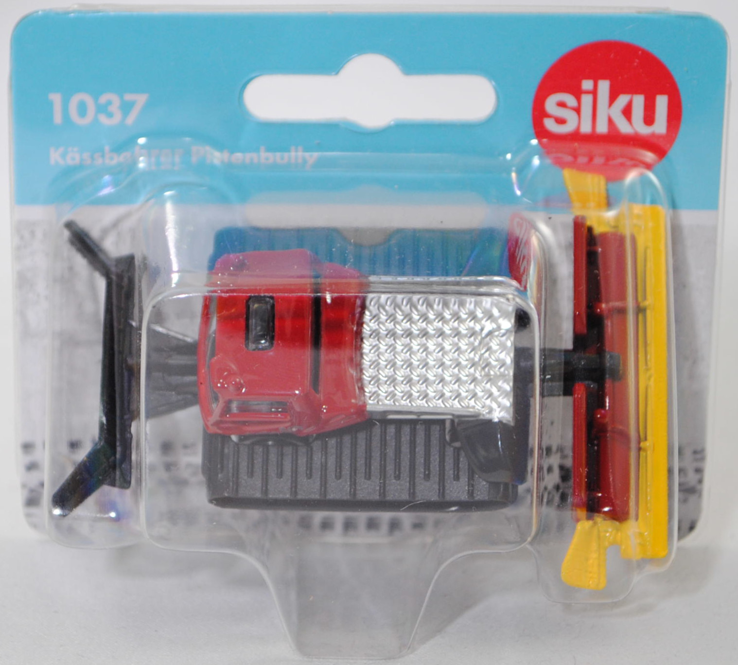 00001 Kässbohrer PistenBully 600 SCR, Fahrerhaus signalrot, innen schwarz, Plattform weißaluminiummetallic, ohne Prägung 1037, Räder schwarz, SIKU SUPER, 1:114, P29f