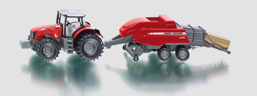 Massey-Ferguson MF 8690 Dyna-VT mit Ballenpresse, karminrot/grau, MASSEY-FERGUSON 2180 Cutter, 1:50,