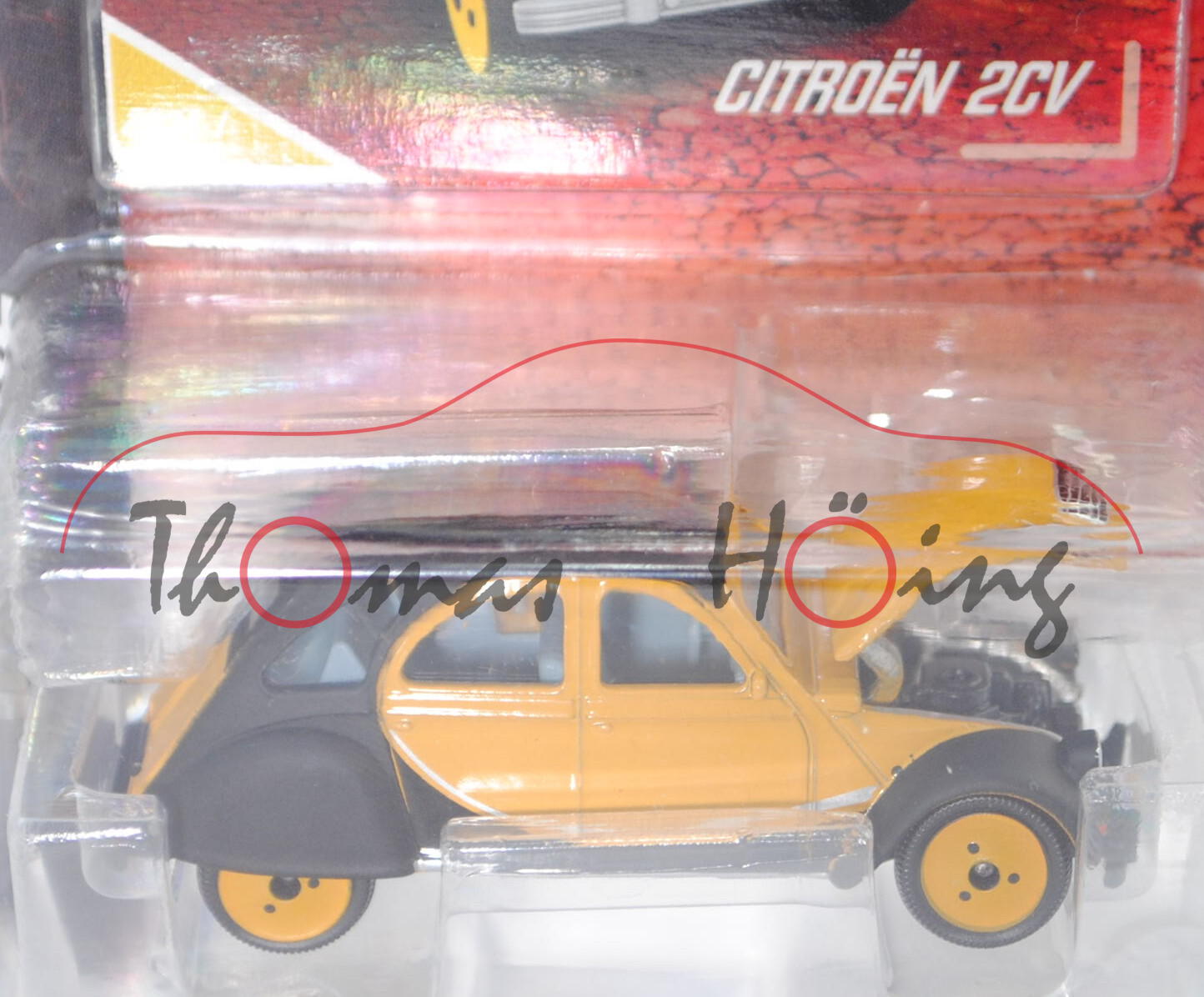 Citroen 2CV (Modell 1966-1976) (Nr. 253A-1), hell-goldgelb/schwarz, Motorhaube zu öffnen, 1:64, mb