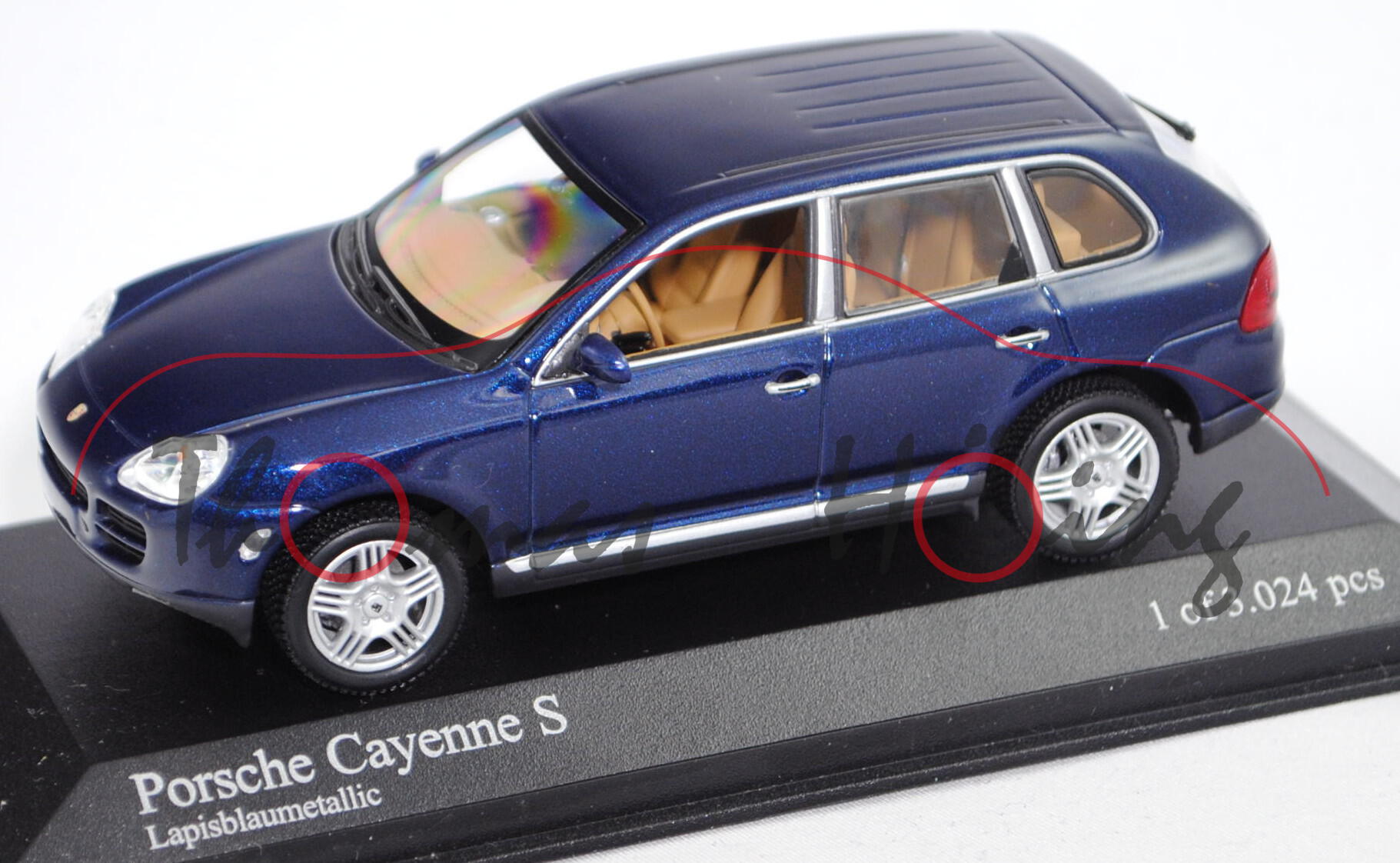 Porsche Cayenne S (1. Gen., Typ 9PA, Modell 2002-2007), lapisblaumetallic, Minichamps, 1:43, PC-Box