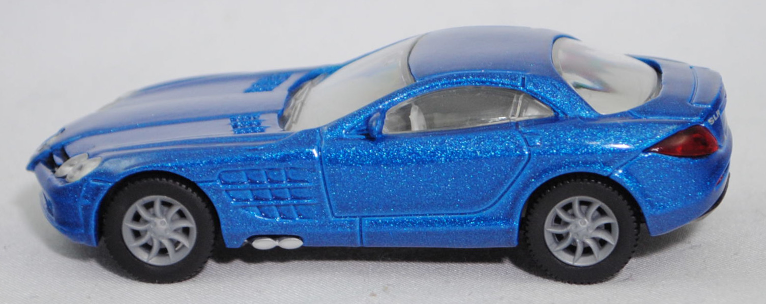 00002 Mercedes-Benz SLR McLaren (1. Generation, C 199, Modell 2004-2008), verkehrsblaumetallic, Bpr. 1004, B25a / B25b silbergrau, SIKU SUPER, 1:55, m