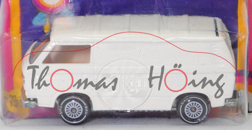 VW Transporter Kastenwagen (Typ 2 Transporter 3 (T3, Modell '80), Modell 1979-1982), cremeweiß, innen dahliengelb, o.K., Verglasung rauch, R11, SIKU, 1:60, P18 (Limited Edition)
