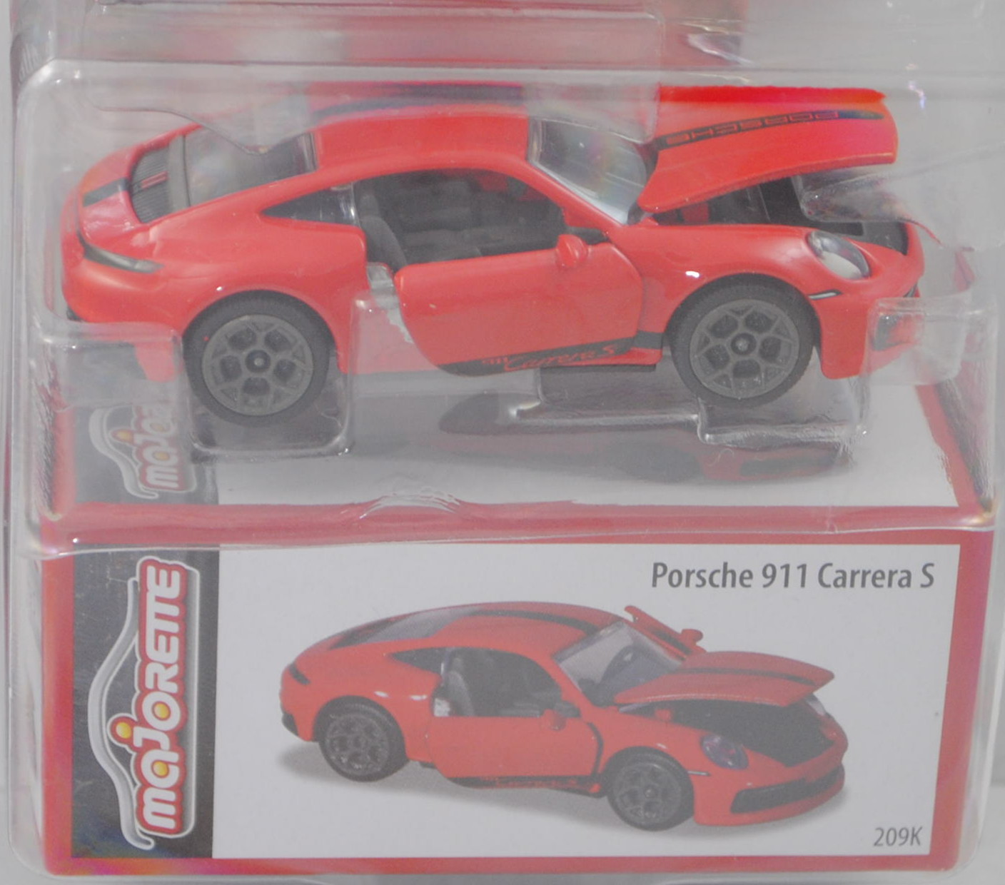 Porsche 911 Carrera S Coupé (8. Gen., Typ 992, Mod. 2018-), rot, majorette, 1:60, mb (TOY FAIR 2020)