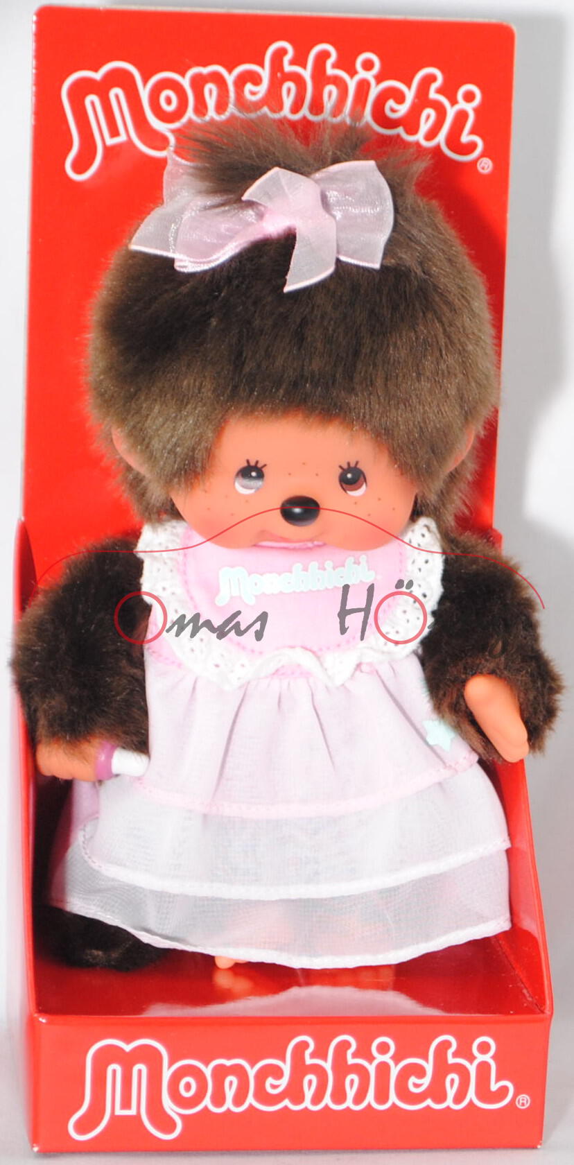 Monchhichi Dreamy Pink Dress Girl (Mädchen mit pinkem Kleid und Schleife), 20 cm groß, Sekiguchi