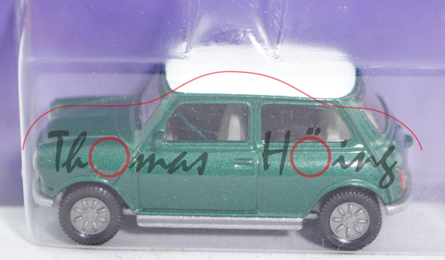 00000 MINI Cooper 1.3i (6. Gen., Typ MK VI, Modell 91-96), moosgrünmet., Dach weiß, SIKU, 1:52, P25