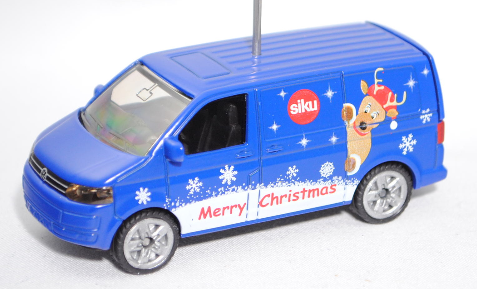 00439 VW T5 facelift Transporter 2.0 TDI, blau, Merry Christmas, m. Stern als Zettelhalter, Werbebox
