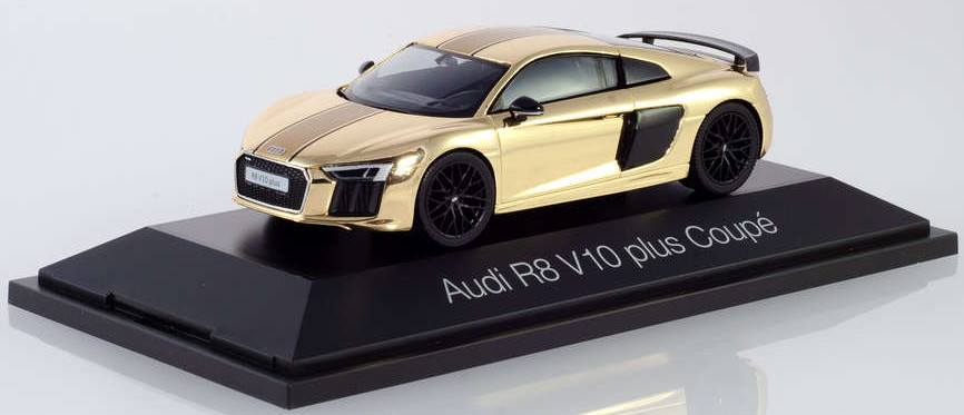 Audi R8 V10 plus (Baureihe 4S, 2. Gen., Typ Coupé, Modell 15-19), gold glänzend, Herpa, 1:43, PC-Box