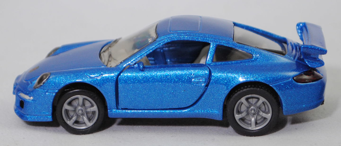 00005 Porsche 911 Carrera S (Typ 997.1 Coupé / 997 MK1 Coupé, Vorfacelift, Modell 2004-2008), verkehrsblaumetallic, B22a / B22b geschlossen silbergrau, SIKU SUPER, 1:55, m
