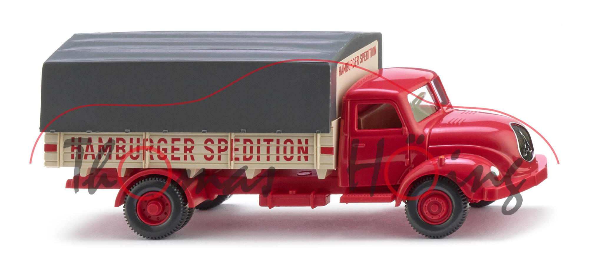 Magirus S 3500 (Modell 1952-1955 bzw. 1958-1967) Pritschen-LKW mit Plane, rot/elfenbeinbeige, Plane grau, HAMBURGER SPEDITION, Wiking, 1:87, mb