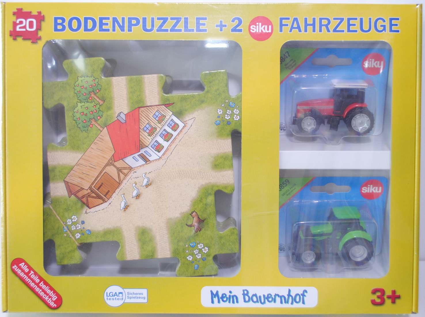 00000 20 teiliges Bodenpuzzle (78 x 63 cm) Bauernhof incl. 2 Siku Modelle (0847 Massey Ferguson 9240