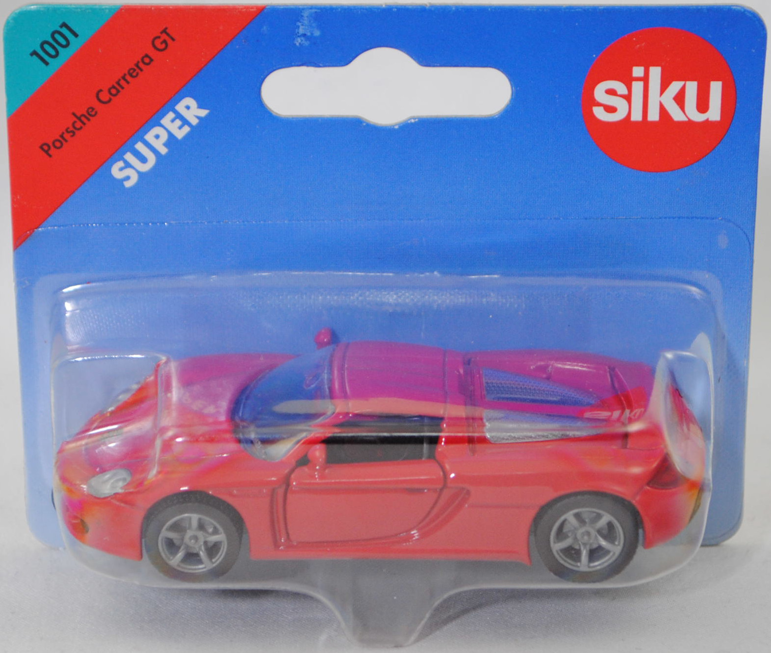 00000 Porsche Carrera GT (interne Baureihenbezeichnung 980, Modell 2003-2006), dunkel-verkehrsrot, Bpr. 1001, B22a / B22b offen silbergrau, SIKU SUPER, 1:55, P28b