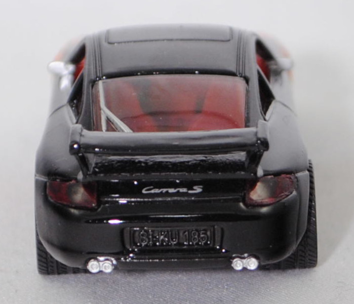00401 Porsche 911 Carrera S (Typ 997.1 Coupé / 997 MK1 Coupé, Vorfacelift, Modell 2004-2008), schwarz, blackline / Flammendesign, SIKU SUPER, 1:55, m