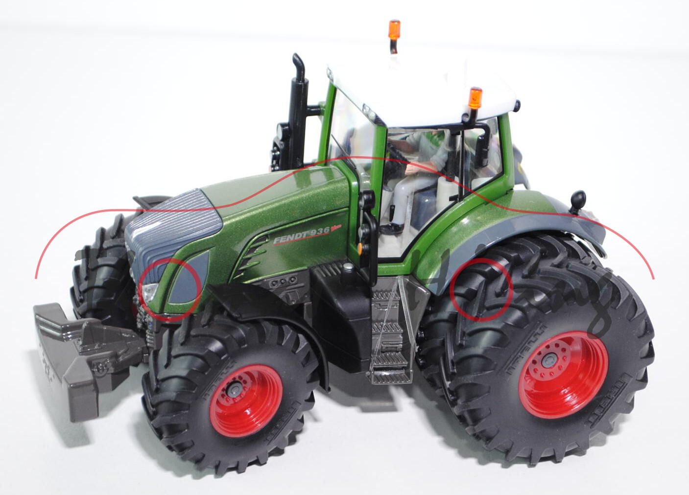 00101 Fendt 936 Vario mit Zwillingsreifen hinten, viperngrünmetallic/grau, Nummernschild MINIAGRI 67, Werb