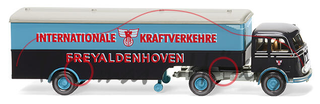 Mercedes-Benz LPS (Mod. 1955-1963) Koffersattelzug, schwarzblau, FREYALDENHOVEN, Wiking, 1:87, mb