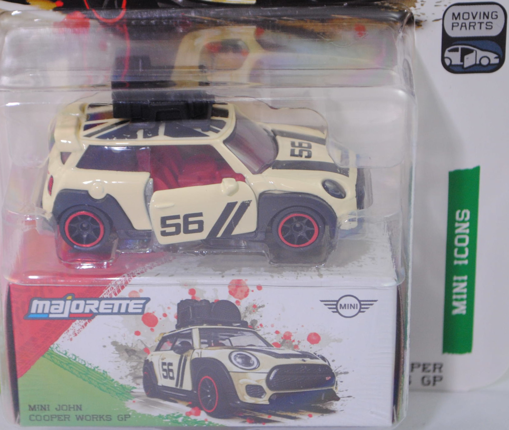 MINI John Cooper Works GP (F56, 1. Facelift 2018, Modell 2020-2020) mit Dachgepäckträger und Ladegut (Nr. 265C), hell-elfenbein, majorette, 1:58, Blister (MINI ICONS DELUXE CARS)