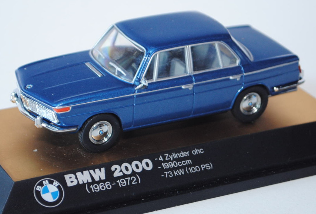 BMW 2000, Modell 1966-1972, riviera (dunkel-verkehrsblaumetallic), Schuco, 1:43, PC-Box