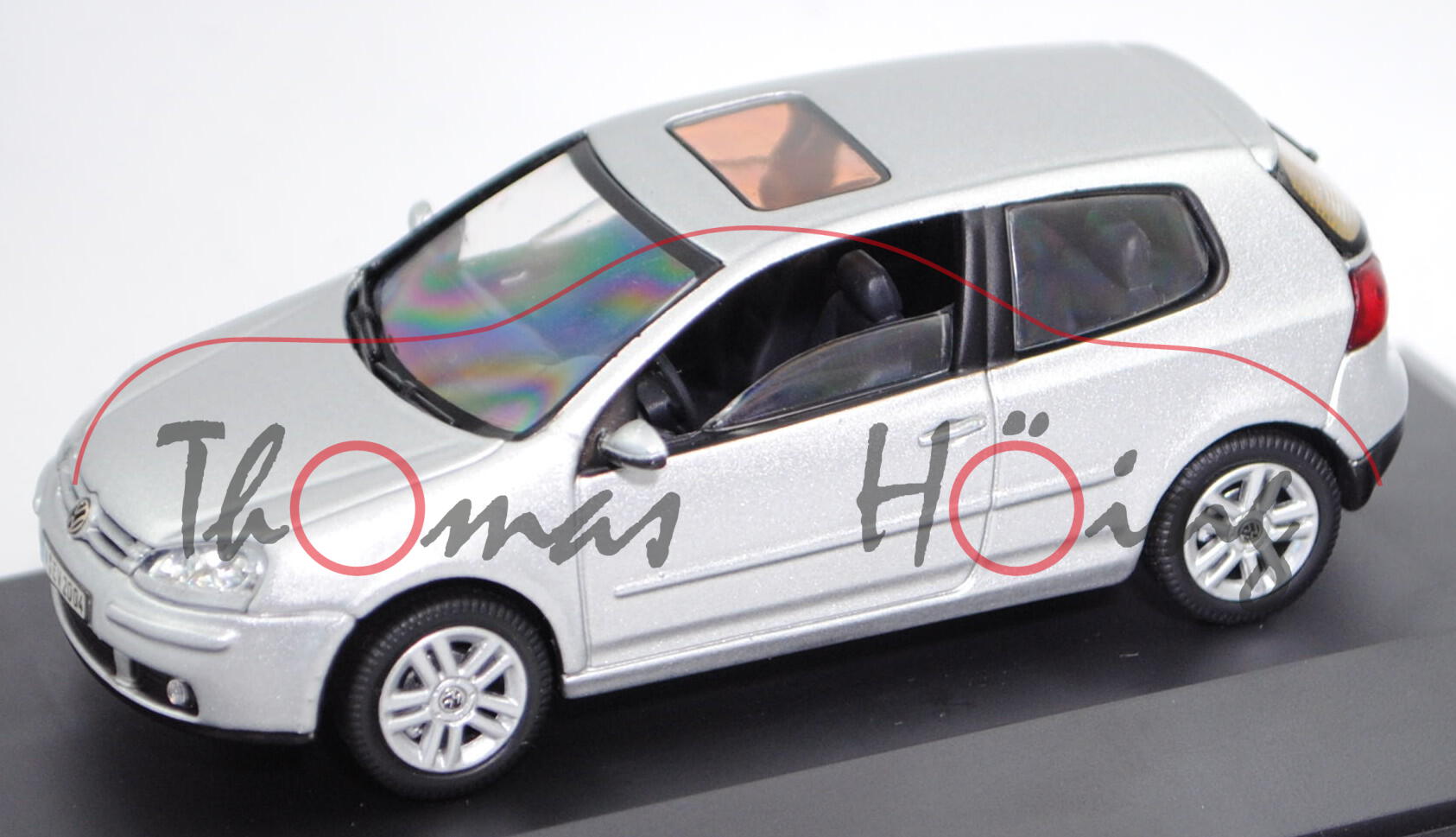 VW Golf V Sportline (Typ 1K, Dreitürer, Mod. 03-08), reflexsilber metallic, Schuco, 1:43, Werbebox