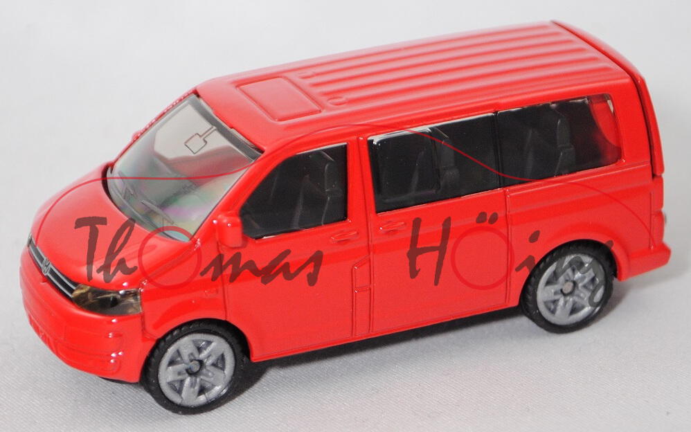 00023 VW T5 facelift Multivan (Typ 7H, Mod. 2009-2015), hell-verkehrsrot, B47 grau, SIKU, 1:61, P29e