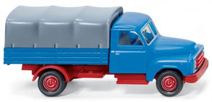 Hanomag Diesel L28 Pritschen-LKW, Modell 1950, himmelblau/rot, Plane fenstergrau, Wiking, 1:87, mb