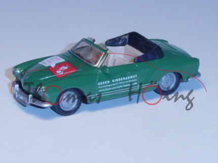 VW Karmann Ghia Cabrio (Typ 14, Modell 1966-1970), laubgrün, Druck Lasst uns nicht hängen auf der Mo