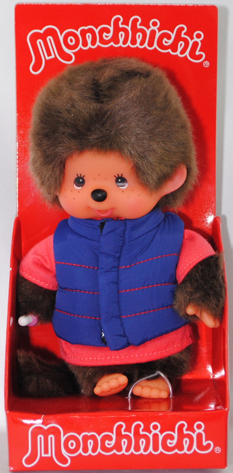 Monchhichi Down Vest Boy (Monchhichi Junge mit Daunenweste), 20 cm groß, Sekiguchi (Limited Edition) (EAN 4905610233878)