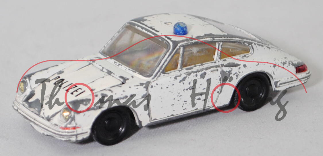 00004 Porsche 911 (F-Modell bzw. Urmodell, Modell 1964-1965) Autobahnpolizei, cremeweiß, innen zinkgelb, POLIZEI, Rückleuchten rottransparent, R1, SIKU, 1:60, sc