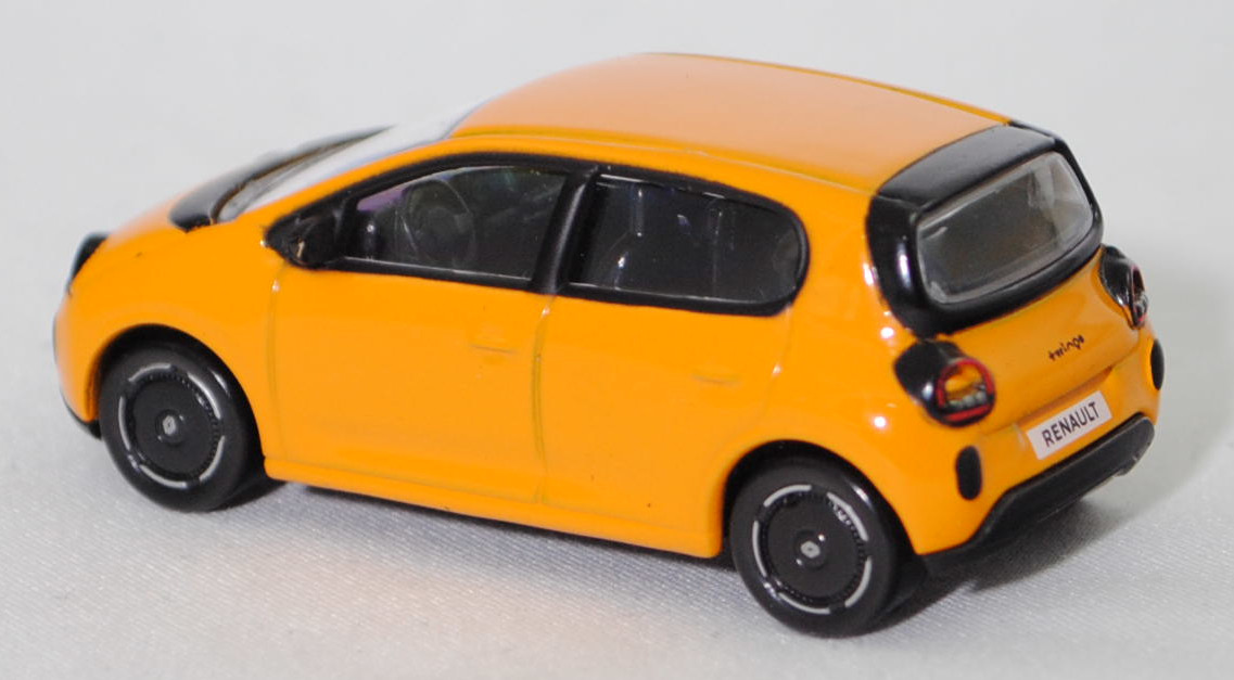 Renault Twingo E-Tech elektrisch 80 Urban Range Techno (4. Generation, P04, Modell 2026-), mango gelb (Farbcode EQD), innen schwarz, Norev, 1:63, mb