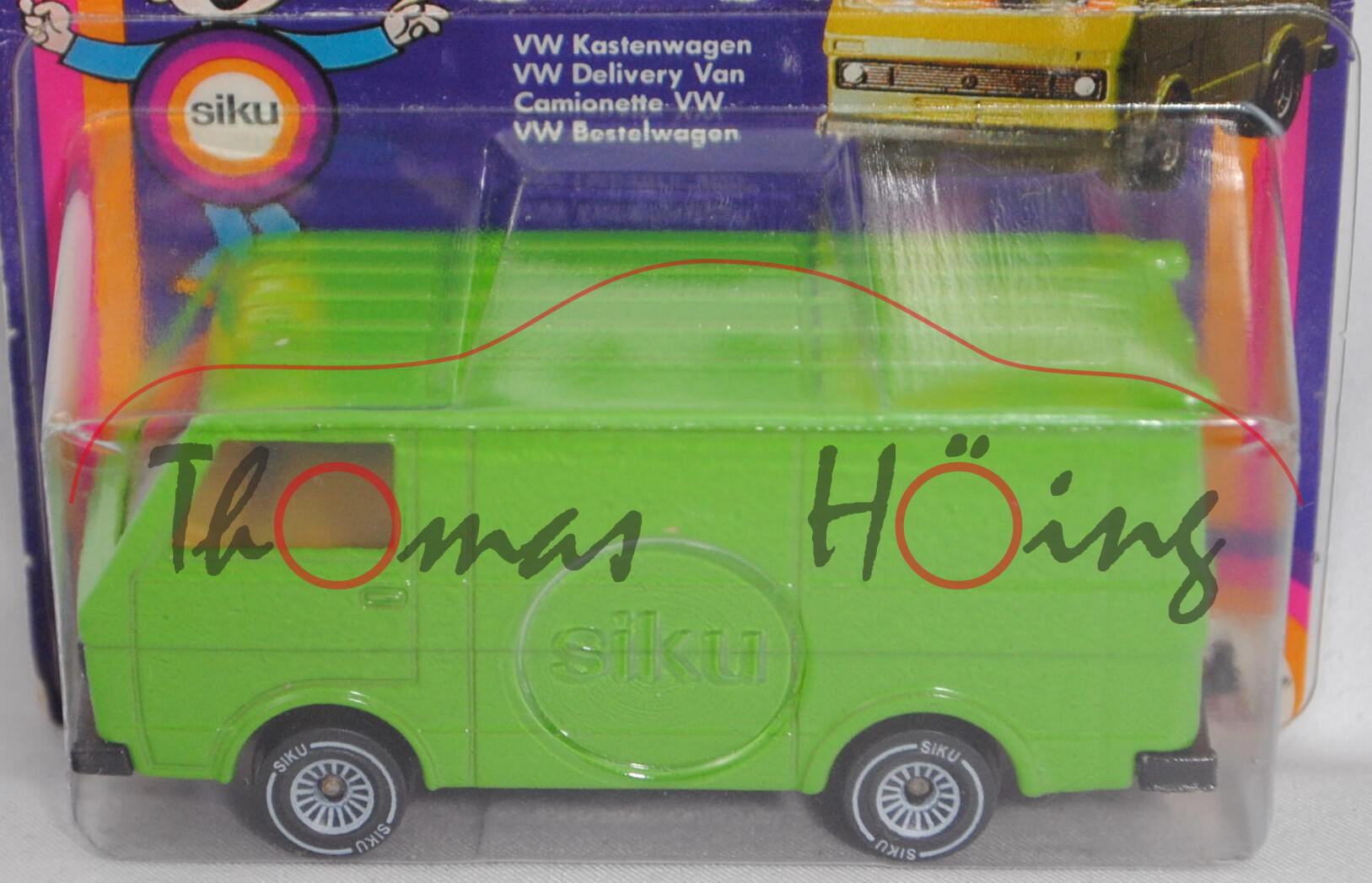 00001 VW LT 28 Kastenwagen (1. Gen., Modell 1975-1982), gelbgrün, Verglasung rauch, SIKU, 1:60, P18