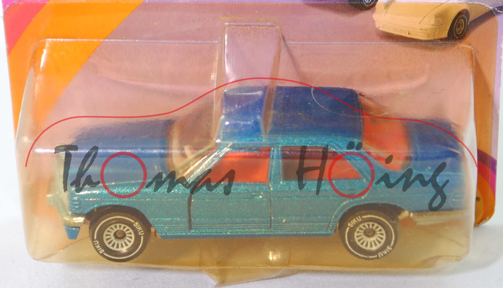 00009 Mercedes-Benz 500 SE (W 126, Modell 1980-1981), blass-grünblaumetallic, Chassis chrom, Loch mittig im Chassis geschlossen, ohne CE-Zeichen, Verglasung rauch, B4, SIKU, 1:62, P23