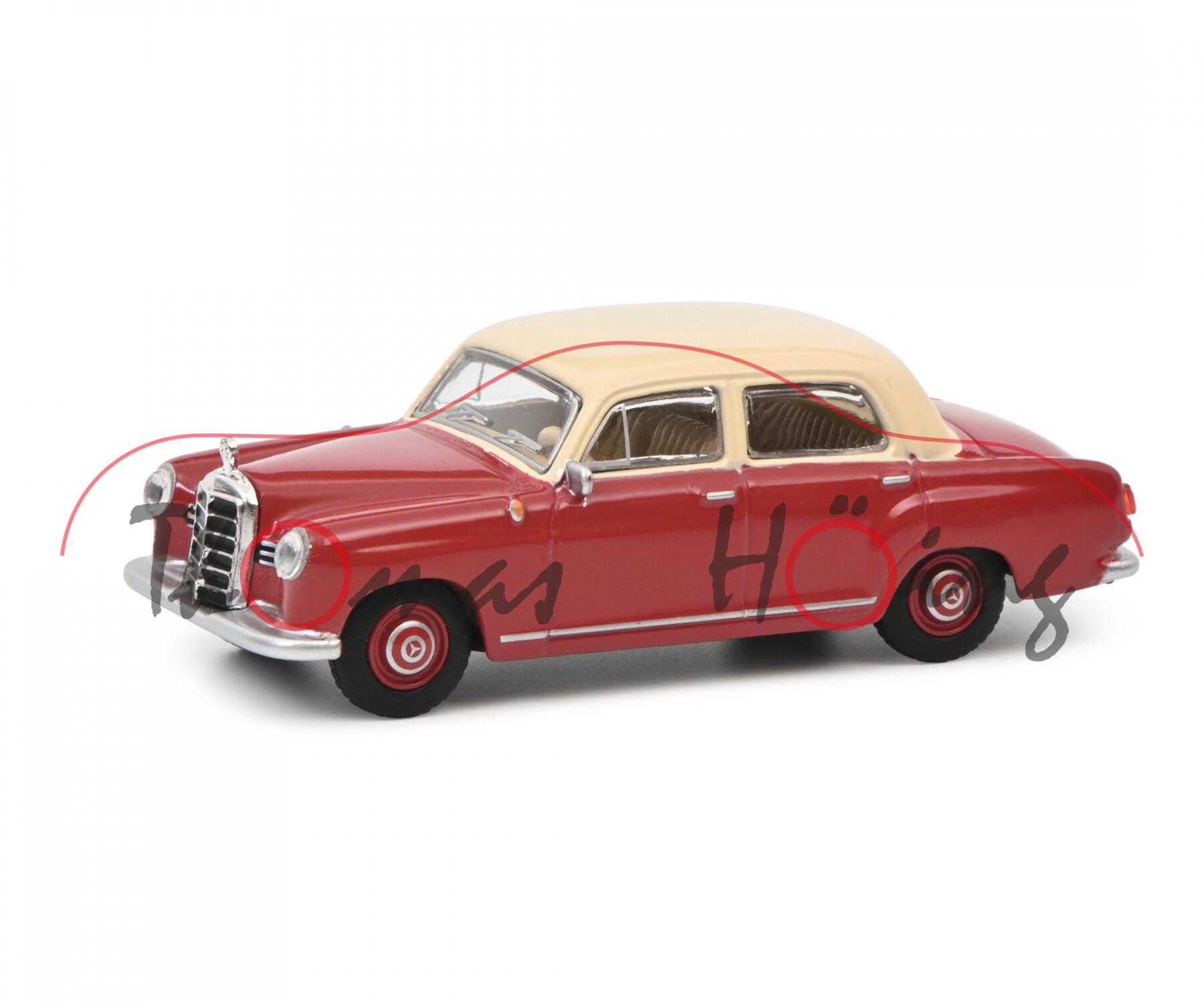 Mercedes-Benz 180 D (Baureihe W 120, Modell 1954-1959), hellelfenbein/rubinrot, Schuco, 1:64, mb