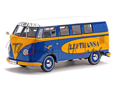 VW Transporter Kombi (Typ 2 T1), Modell 1957, reinweiß/enzianblau/maisgelb, LUFTHANSA, Sun Star, 1:1