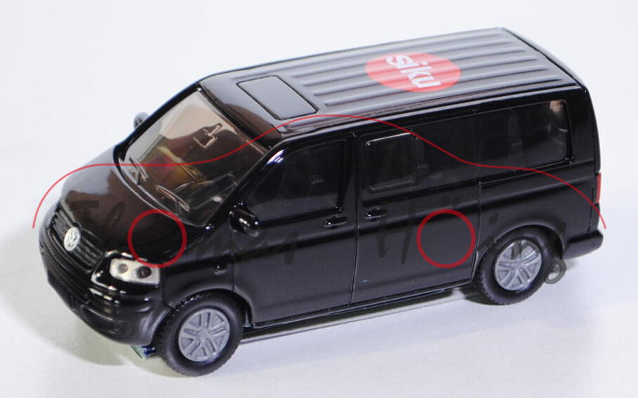 99900 VW T5 Multivan, Modell 2003-2009, schwarz, ohne Nummernschildprägung, neue Felgen, 1:50, siku-