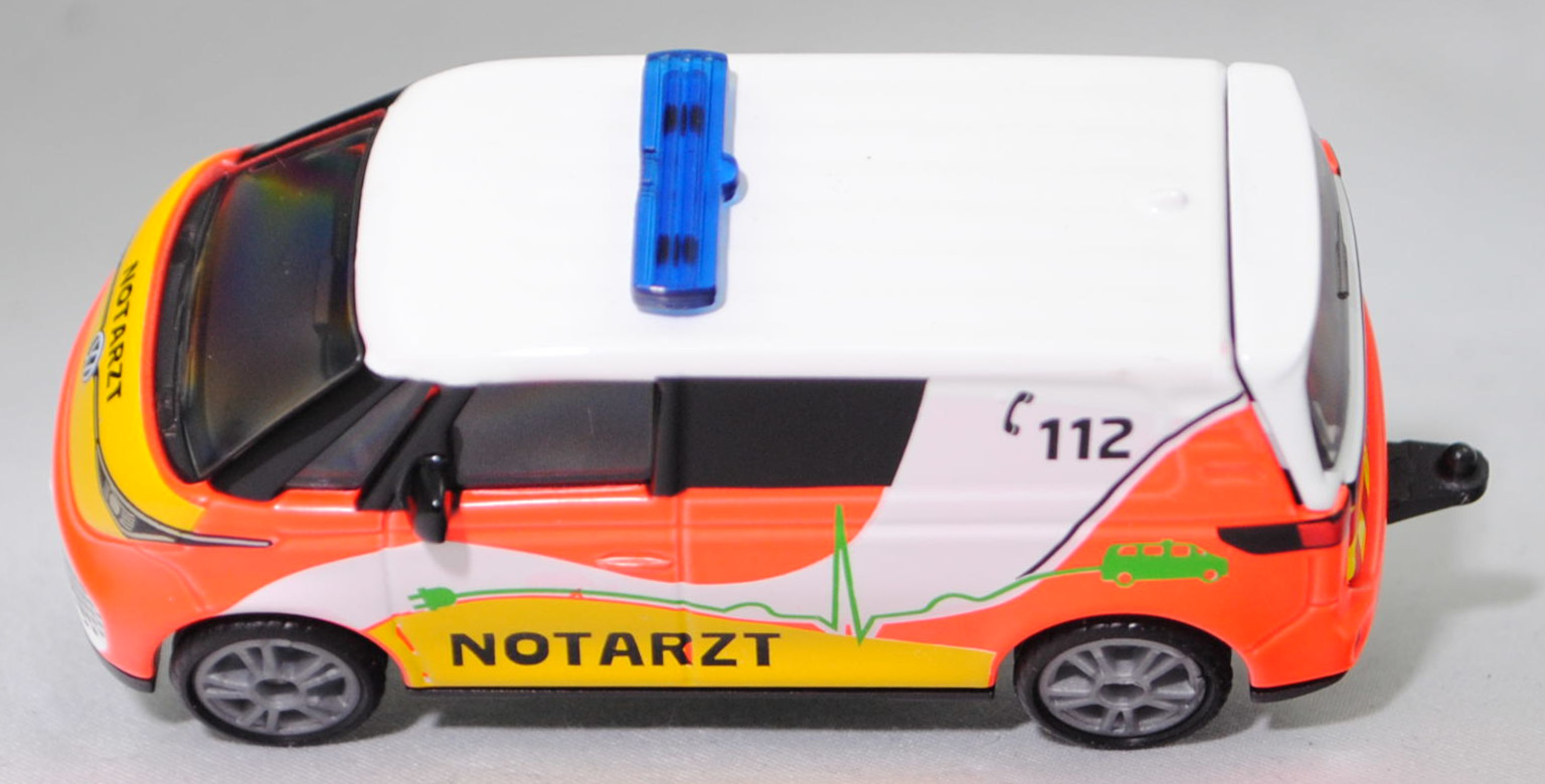 00000 VW ID. Buzz Cargo (1. Generation, interne Baureihenbezeichnung EBN, Modell 2022-) Krankenwagen, Karosserie reinweiß, C 112 / NOTARZT, SIKU SUPER, 1:61, P29f