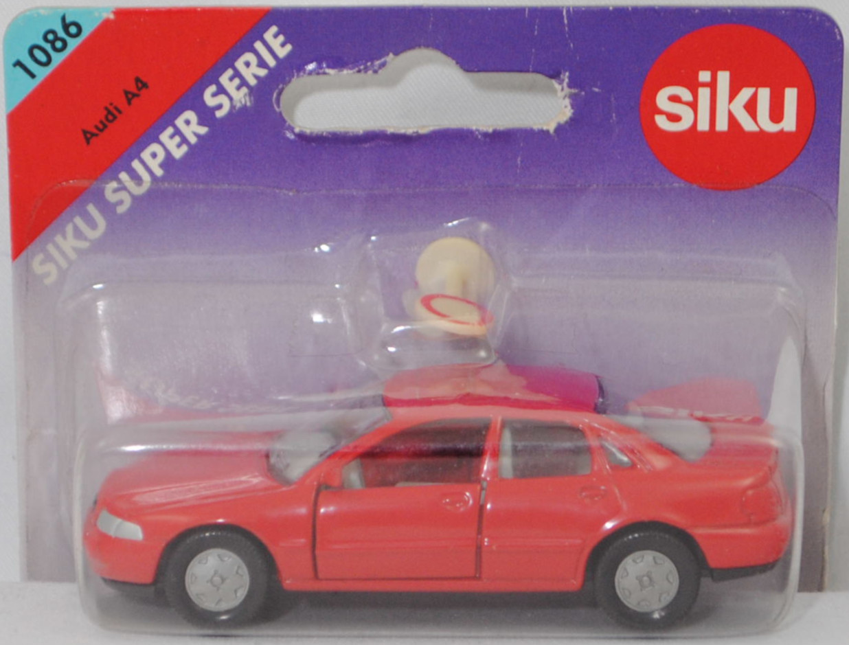 00001 Audi A4 1.8 (B5, Typ 8D, Modell 1994-1999), karminrot, innen lichtgrau, Lenkrad lichtgrau, SIKU SUPER, 1:55, P27