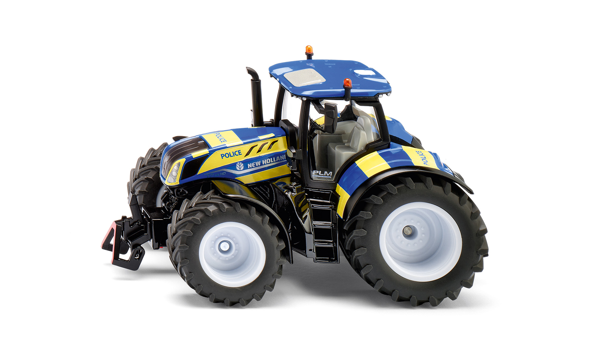 00000 New Holland T7.315 HD AC New Generation (2. Generation, Modell 2021-) Polizei Traktor, hell-signalblau/mattschwarz, POLICE, SIKU FARMER 1:32, L17mpK