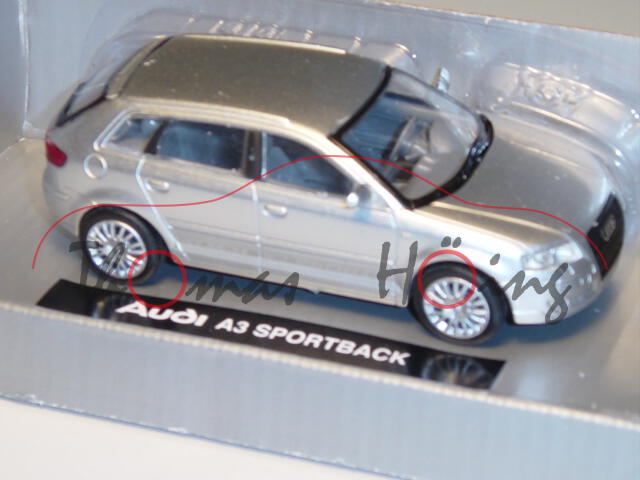 Audi A3 Sportback, Mj. 2004, silber, NewRay, 1:43, mb