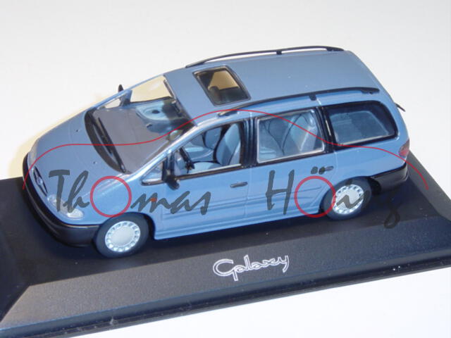 Ford Galaxy 2000 - 2006, graublau, Ford Modellauto-Kollektion, Minichamps, 1:43, PC-Box, Werbeschach