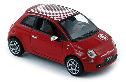 Fiat 500 Sport, Modell 2007-, rubinrot, mit weißen Karos auf dem Dach, Nr. 5, Norev, 1:43, PC-Box (D