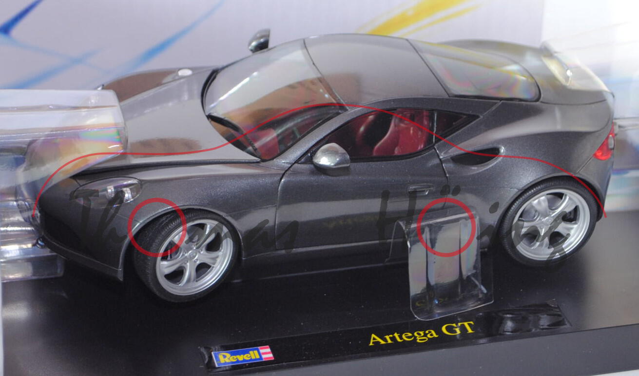 Artega GT, Modell 2009-2012, verkehrsgraumetallic, Motorhaube + Kofferraum + Türen zu öffnen, mit Le