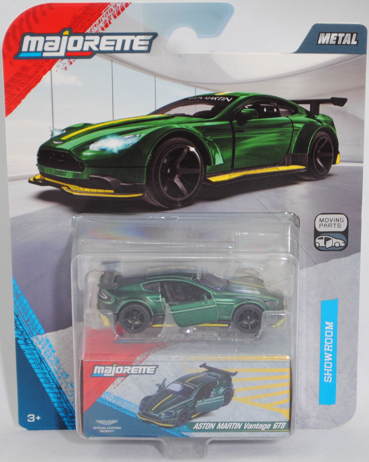 ASTON MARTIN Vantage GT8 (interne Baureihenbezeichnung VH2, Modell 2016-2017) (Nr. 229D), moosgrünmetallic, majorette, 1:60, Blister (SHOWROOM DELUXE CARS)
