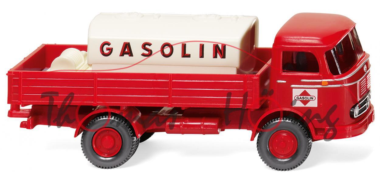 Mercedes-Benz LP 321 (Mod. 57-59) Pritschen-LKW mit Aufsatztank, rot, GASOLINE, Wiking, 1:87, mb