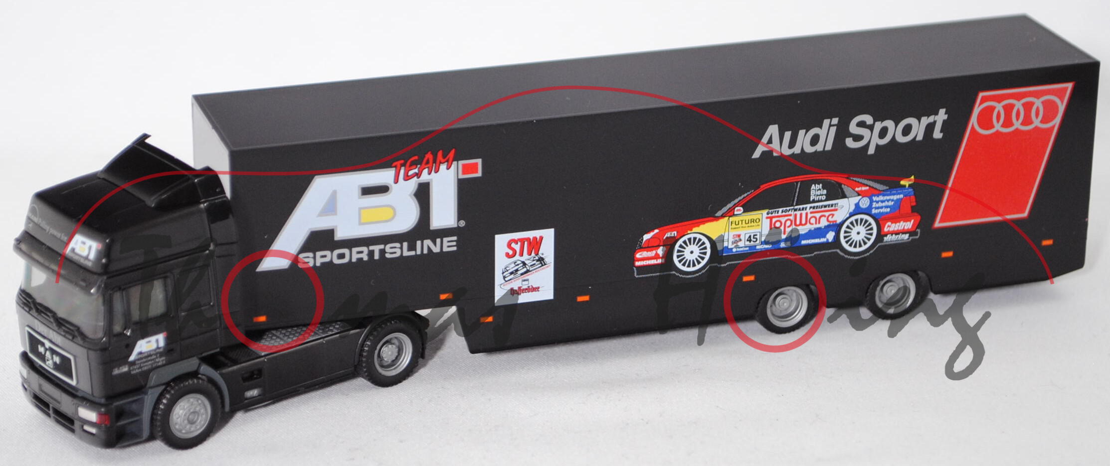 MAN F2000 19.463 Renntransporter, schwarz, STW 1998, Team Audi Abt Sportsline, Herpa, 1:87, mb