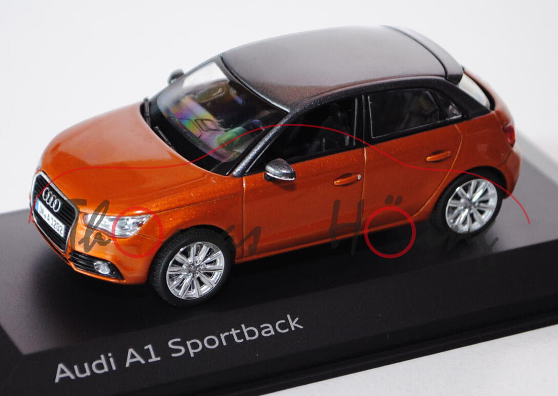 Audi A1 Sportback, Modell 2012-, samoa orange, Kyosho, 1:43, Werbeschachtel